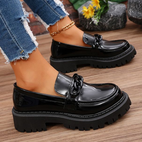 Large Size Women's Black Loafer Platform Dress Shoes Small Single Footwear_vogvips.com