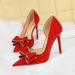 626-H36 Banquet Women's Slim Ultra High Heels Shallow Mouth Side Hollow Water Diamond Bow Single Shoes_vogvips.com