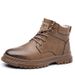 Winter High-Top Martin Genuine Leather, Thick-Soled, Casual, Fleece-Lined, Warm Wool Cotton Men's Short Boots, Trendy_vogvips.com