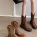 Melard Brown Embroidered Western Cowboy For Women Summer 2025 New Style Chic Comfortable Flat Heel Riding Boots_vogvips.com