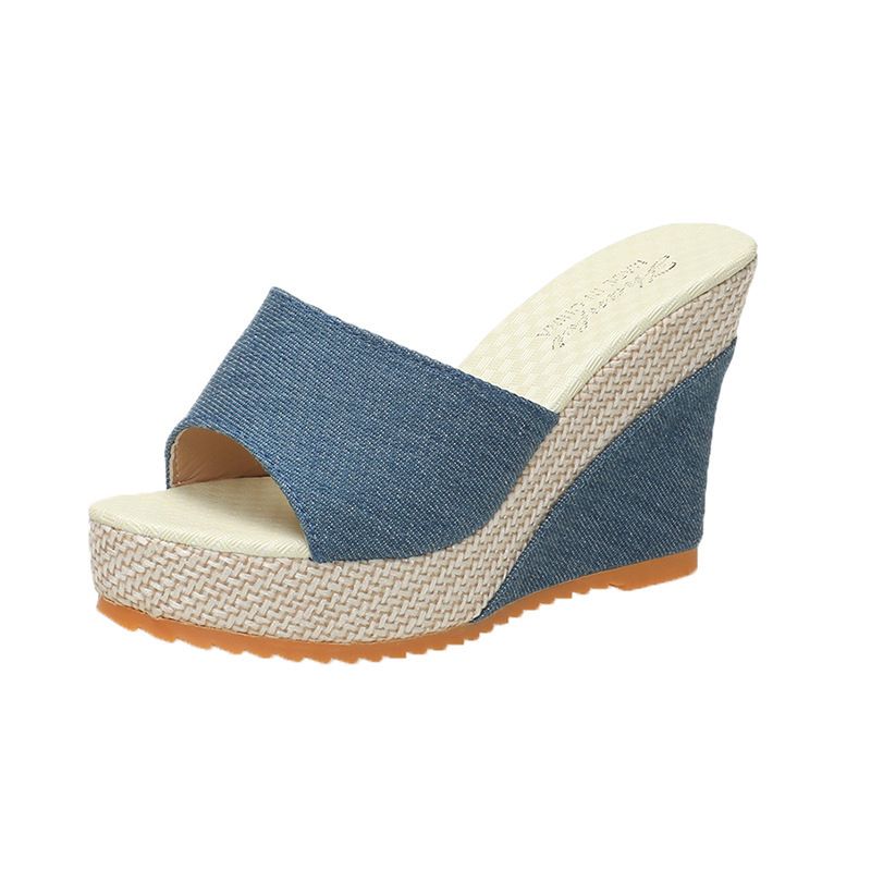 Women's Shoes New Wedge Heel Sandals For Women One Line Small Plum Blossom Thick Soled Slippers For Women Womens Wedge Slippers_vogvips.com