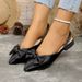 Women's Pointed Toe Bow Tie Houndstooth Flat Sandals Summer New Style European American Open Back Sandals_vogvips.com