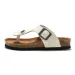 RUIZUSTOCK Unisex Fashion White Thong Sandals PU Leather Cork Footbed Flat Flip Flops With Adjustable Buckle_vogvips.com