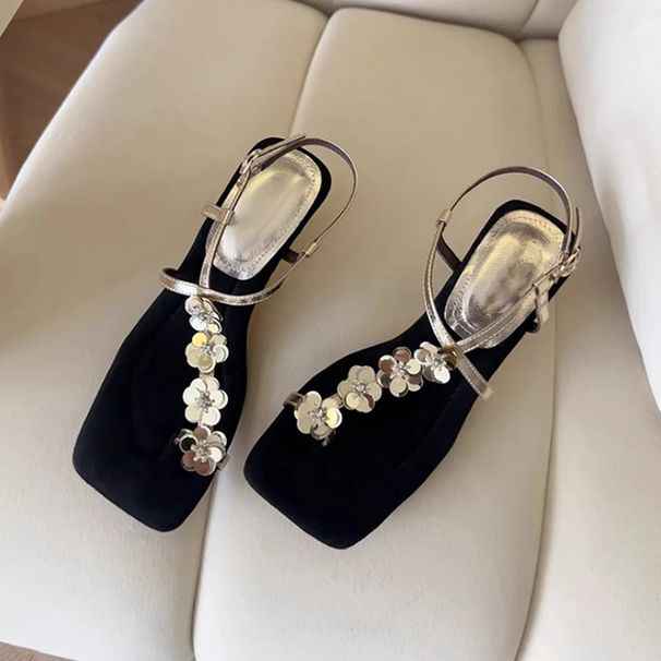High-end Sense Strap Flower Square Toe Elegant Fashion Sandals For Women Summer Outdoor Simple Exquisite Roman Shoes_vogvips.com