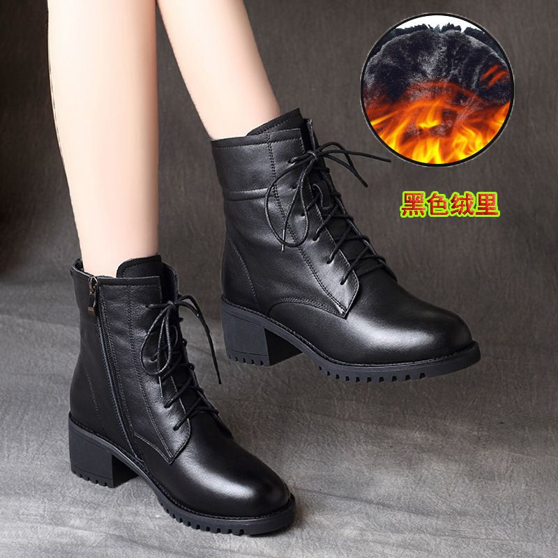 Women's Martin 2022 New Fashion British Style Soft Leather Mid-Heel Chunky Heel Versatile Short Boots Self-Sale_vogvips.com