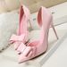 Korean Version Of The Fashion, Elegant, Sweet Bow Fine High Heel Shallow Mouth Pointed Head Side Hollow Single Shoes_vogvips.com
