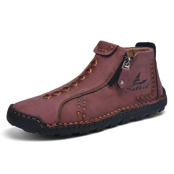 Men's Burst Martin Boots Large Size Zipper Men's Boots Outdoor Short Boots Casual Handmade Tooling Boots_vogvips.com