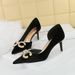 Women S High Heel Suede Shallow Mouth Pointed Side Hollow Rhinestone Buckle Pearl Bow Single Shoes_vogvips.com