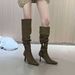 Women's Stretch Suede High Heel Over The Knee Boots - Pointed Toe Stiletto Booties For Fall Winter Spring French Style Stretch Boots, Ankle Boots_vogvips.com