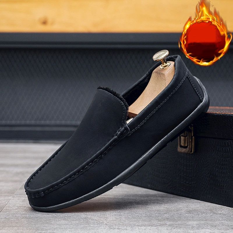 SHLIANG Winter Men Casual Shoes Plush Warm Loafers Suede Brand Male Driving Shoes Light Comfort Slip-on Mens Lazy Shoes X0022_vogvips.com