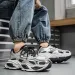 Men's Retro Beige Gray Mesh Chunky Dad Sneakers With Multi Layer Sole For Casual Streetwear Daily Outfit_vogvips.com
