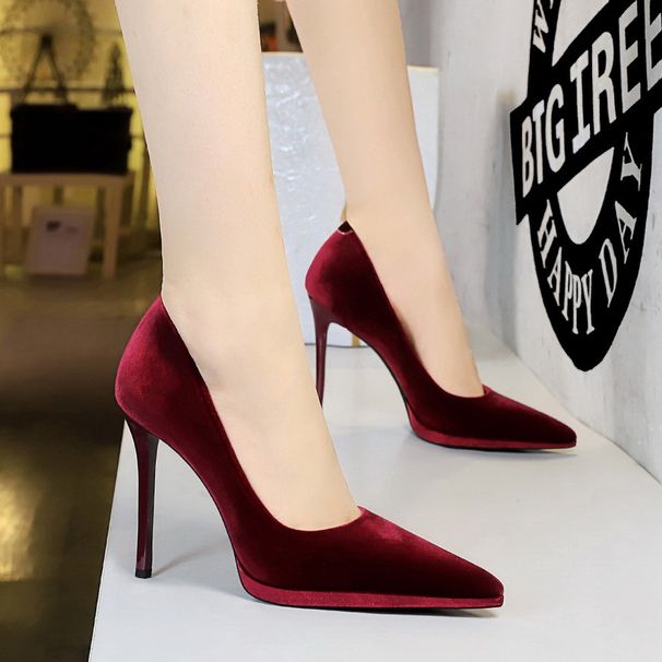 Super High Heel Waterproof Table Women's Shoes Thin Heel Shallow Mouth Pointed Thickened Xishi Suede Shoes_vogvips.com