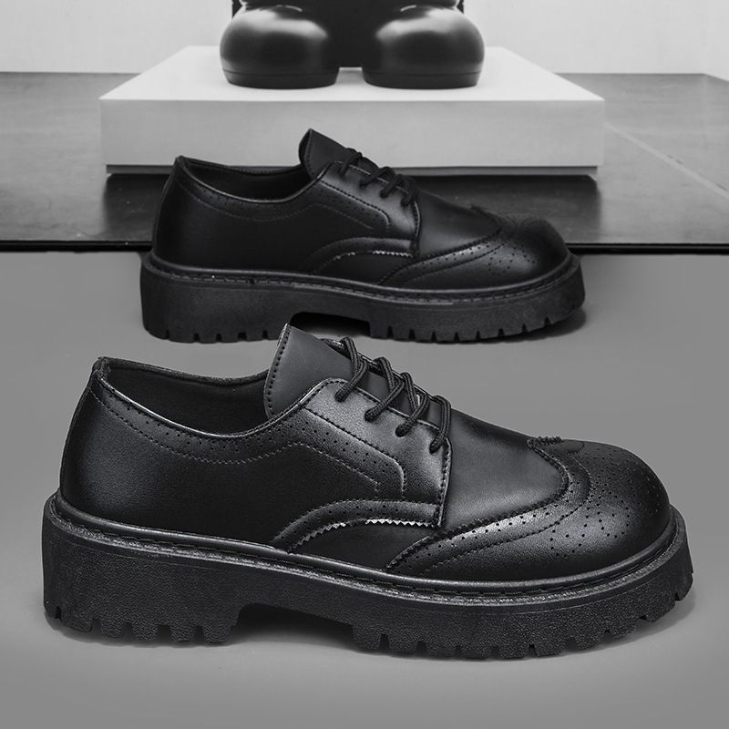 Autumn New British Style Casual Leather Thick Sole Height Increasing Simple Versatile Low-top Lace-up Men's Shoes_vogvips.com