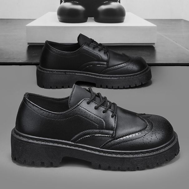 Autumn New British Style Casual Leather Thick Sole Height Increasing Simple Versatile Low-top Lace-up Men's Shoes_vogvips.com