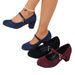 2026 New Vintage Suede Mary Jane Shoes, Round Toe, Single Strap, Chunky High Heel, Suitable For Daily Commuting_vogvips.com