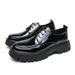 2024 New Men's Large Thick Sole Lace-up Patent Leather Shiny Casual Chunky Heel Loafers Hairstylist Trendy Shoes_vogvips.com