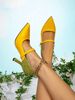 Women's Bright Yellow & Green Colorblock Pointed Toe Mary Jane Stiletto Pumps, Office Party Dress Heels_vogvips.com