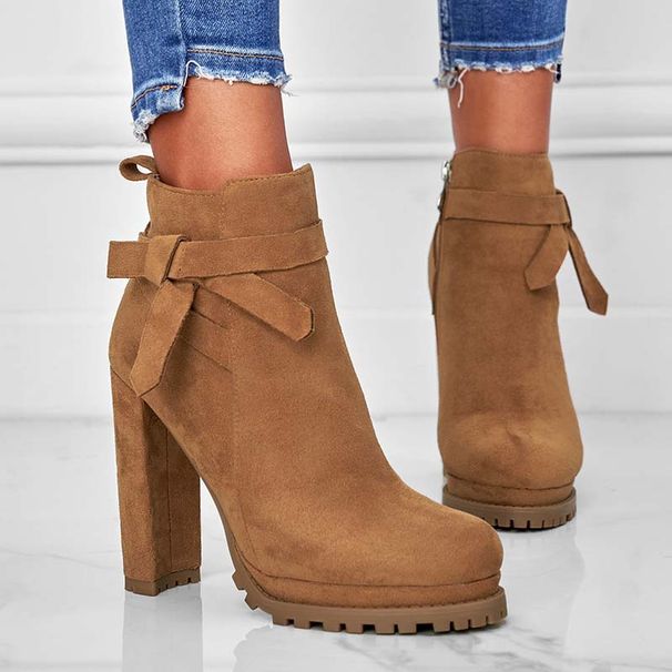 Women's Shoes Boots Martin Boots Women's Short Boots Autumn And Winter British Style Spot High Heels Suede Boots Brown Bow High Heels Women's Shoes_vogvips.com