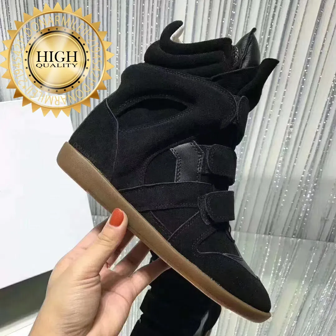 New Colors Marant Internal Height Increasing Shoes Hot Sale Black Genuine Leather Real Bekett Leather-trimmed Suede_vogvips.com