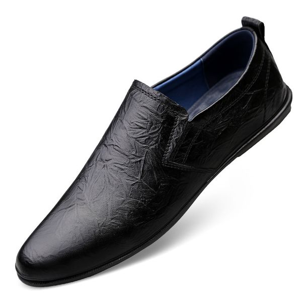 Men's Casual Matching Solid Color Leather Shoes Embossed Leather Shoes Soft Surface Soft Sole Driving Shoes_vogvips.com