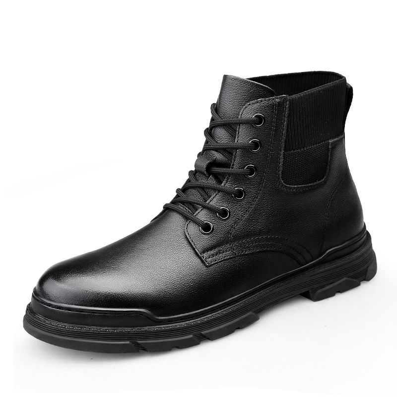 Top Martin Boots Men's, Fleece Cotton Boots Black Leather Boots High Top Shoes Wind Tooling Boots_vogvips.com