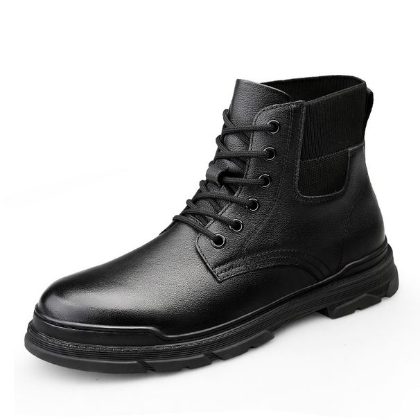 Top Martin Boots Men's, Fleece Cotton Boots Black Leather Boots High Top Shoes Wind Tooling Boots_vogvips.com