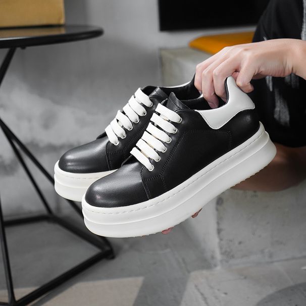 Height-increasing Leather Men And Women Couple Shoes Thick Baseplate Shoes Casual Shoes Heightening Muffin_vogvips.com