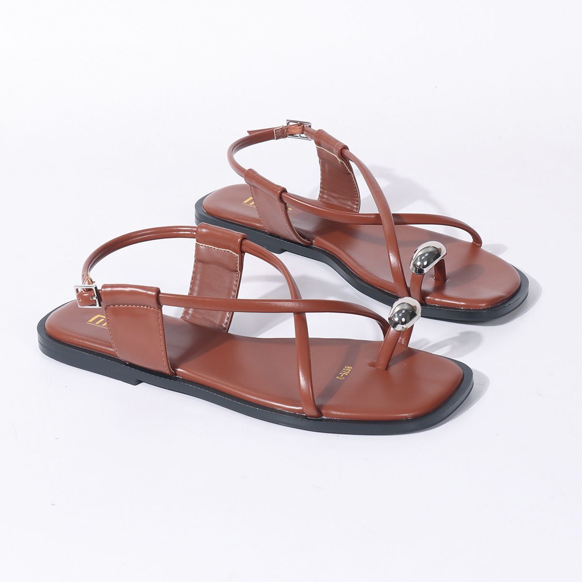 Women's Metallic Toe Ring Flat Sandals - Breathable PU Strappy Roman Gladiator Shoes For Casual & Vacation Wear_vogvips.com
