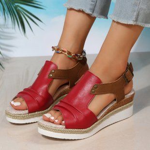 New Arrival Women's Large Size Thick Sole Peep Toe Roman Flat Sandals Buckle Strap Open Toe Casual Summer Daily Beach Walking Shoes_vogvips.com