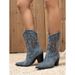 Women's Western Cowboy Boots With Chunky Heel, Pointed Toe, And Contrast Stitching - Stylish Chelsea Ankle Boots In Denim Blue_vogvips.com