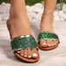 New One-line Sequin Flip-flops For Women Wearing Square-toed, Flat-bottomed Beach Flip-flopsGolden Shoes_vogvips.com