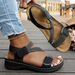 Women's Simple Solid Color Wedge Casual Open-toed Retro-soled Sandals, Comfortable Thick-heeled Beach Sandals_vogvips.com