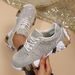 Women Chunky Platform Sneaker With Rhinetone Detail Breathable Meh Lining Comfortable High Top Lace Up Caual_vogvips.com