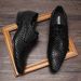 British Style Shoes For Men, Genuine Leather Pointed Toe Youth Trendy Woven Lace-up Business Formal Shoes, Breathable_vogvips.com