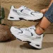 Women White Navy Chunky Running Sneakers Breathable Mesh For Outdoor Sports Daily Wear Daily Outfit_vogvips.com