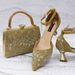 Women's High-Heel Sandals And Handbag Set Gold European And American Style Women's Pointed High Heels, Catwalk Shoes, Square Handbag, Full Diamond 3D_vogvips.com
