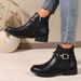 Women's Plus Size British Style Side Zipper Mid-Calf Martin Boots – Comfortable Round Toe Casual Boots With Buckle Detail_vogvips.com