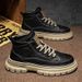 Martin High Autumn British Style Genuine Leather Men's Casual Shoes Mid Top Height Increasing Waterproof Work Boots_vogvips.com