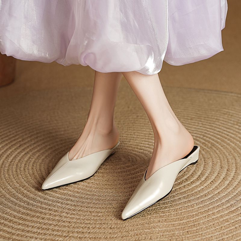 Pointed Toe Slip-On Mules For Women Summer Fashion Outdoor Wedge Closed-Toe Half Slippers_vogvips.com