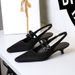 5126 Korean Style Pointed Toe One-Strap Backle Comfortable Low Single Shallow Mouth Wine Gla Heel Satin Women'_vogvips.com