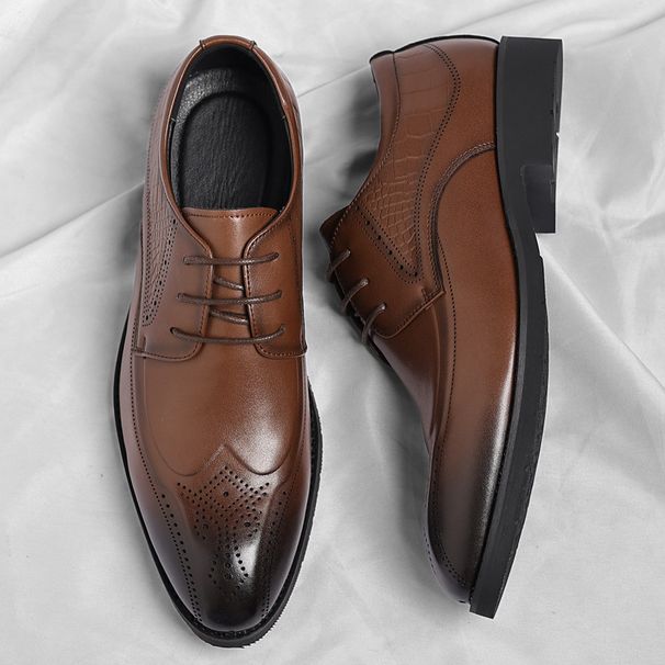 Euro Step Brogue Carved Business Formal Gentleman Shiny Leather Pointed Toe Wedding Men's Performance Office Shoes_vogvips.com