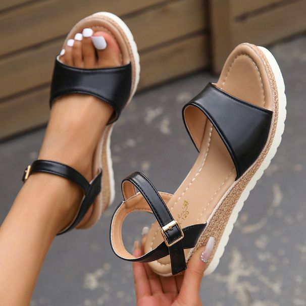 Women's Plus Size Wedge Sandals Peep Toe Buckle Fashionable Comfortable Platform Sandals Summer_vogvips.com