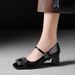 2988-K83 Square-Toed Mary Jane Party Shoes For Women, European And American Style, Shallow Mouth, Color Block, Metal_vogvips.com