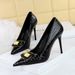 Women S Fine High Heels Shallow Mouth Pointed Snake Patent Leather Metal Buckle Decorative Single Shoes For Women_vogvips.com