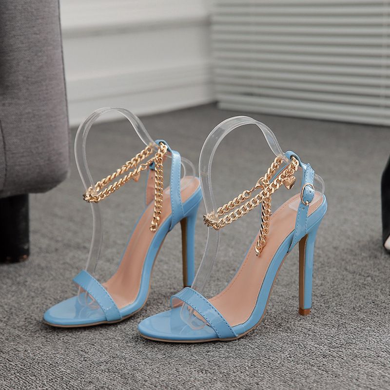 High Heel Stiletto Sandals With Metal Chain And Horizontal Band_vogvips.com