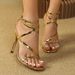 High Heel Sandals Women High Heels Women S Metallic Stone Cross Ankle Strap Square Stiletto Sandals Fashion Party Gold Heels_vogvips.com