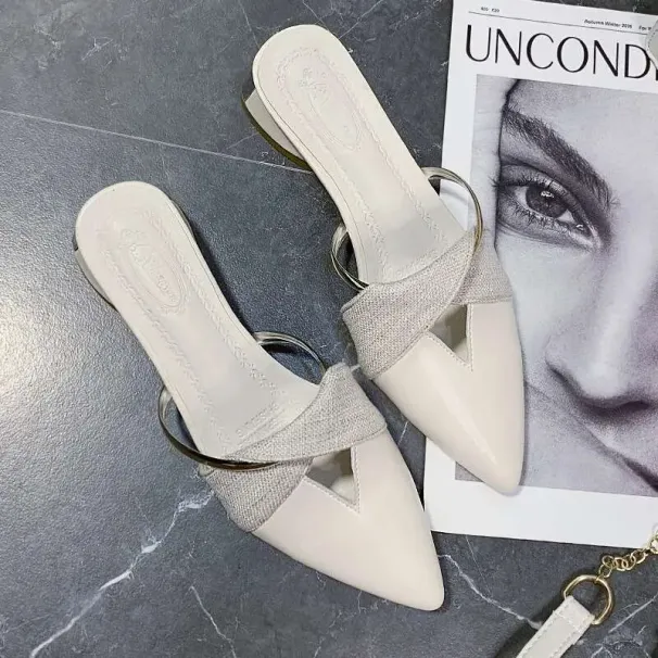 Pointed Toe Sandals Designer Women Summer Slippers Outer Wear Elegant Single Shoes Plus Size Chaussure Femme 2023_vogvips.com