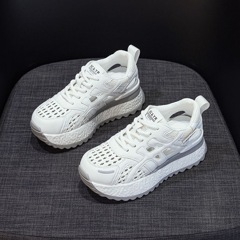 Thick-soled Height-increasing Small Forrest Gump Shoes Women's Casual Versatile And Lightweight Woven Through-mesh Women's Shoes_vogvips.com