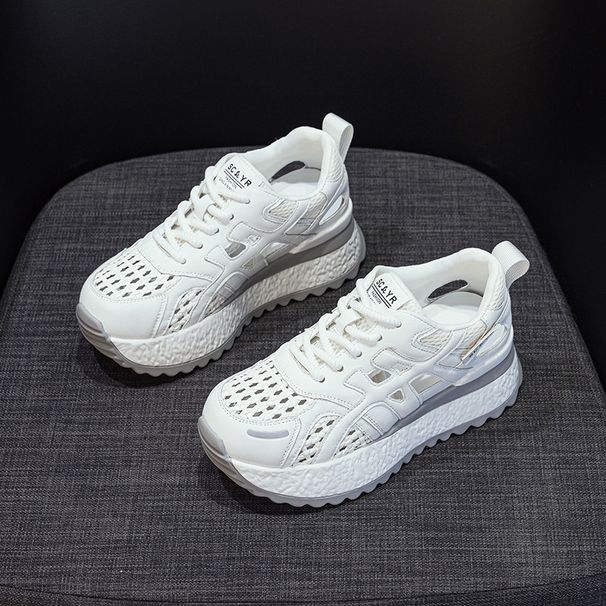 Thick-soled Height-increasing Small Forrest Gump Shoes Women's Casual Versatile And Lightweight Woven Through-mesh Women's Shoes_vogvips.com