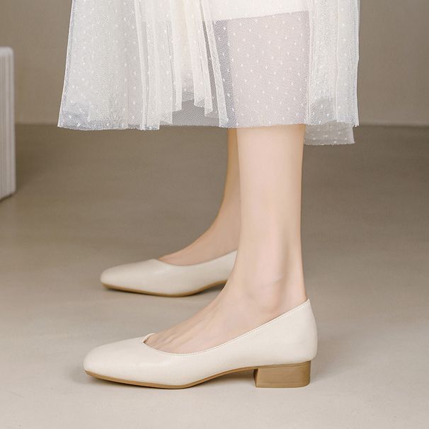 Loafers 2026 New Style Chunky Heel Gentle Fairy Square Toe Slip-On Flat Soft Sole Versatile Women's Shoes_vogvips.com